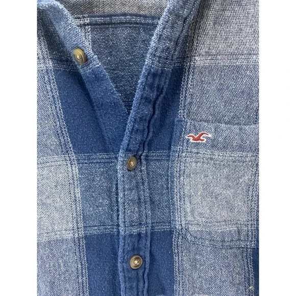 Hollister Mens Blue Plaid Cotton Flannel Button Down Shirt Medium Grunge Preppy - Picture 2 of 9